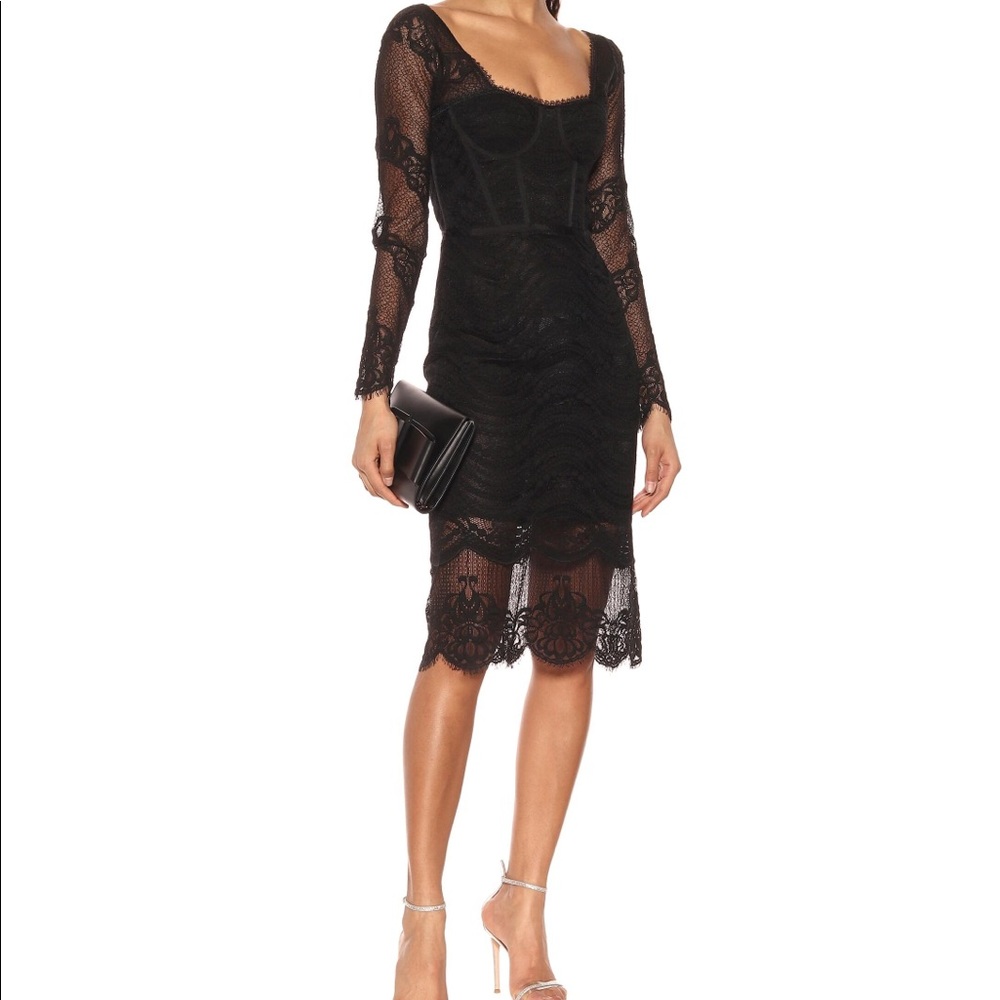 Jonathan Simkhai Women's Black Mixed Lace Bustier Midi Dress sold out
